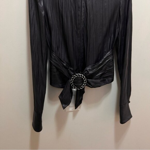 Joseph Ribkoff Black Zip Front Buckle Blouse Size 4 - Picture 4 of 12